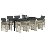 Set da Pranzo per Giardino 9 pcs Grigio chiaro polyrattan