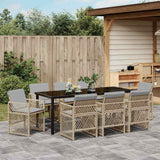 Set da Pranzo per Giardino 9 pcs Beige polyrattan