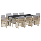 Set da Pranzo per Giardino 9 pcs Beige polyrattan