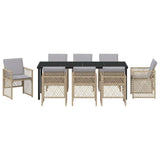 Set da Pranzo per Giardino 9 pcs Beige polyrattan