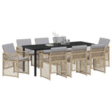 Set da Pranzo per Giardino 9 pcs Beige polyrattan