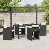 Set da Pranzo per Giardino 5 pcs Nero polyrattan