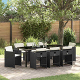 Set da Pranzo per Giardino 9 pcs Nero polyrattan