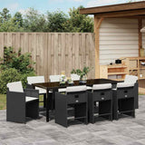 Set da Pranzo per Giardino 9 pcs Nero polyrattan