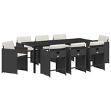Set da Pranzo per Giardino 9 pcs Nero polyrattan