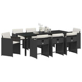 Set da Pranzo per Giardino 9 pcs Nero polyrattan