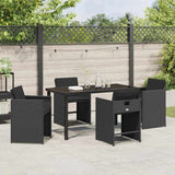 Set da Pranzo per Giardino 5 pcs Nero polyrattan