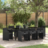 Set da Pranzo per Giardino 9 pcs Nero polyrattan