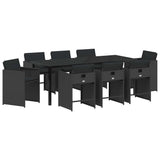 Set da Pranzo per Giardino 9 pcs Nero polyrattan