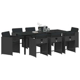 Set da Pranzo per Giardino 9 pcs Nero polyrattan
