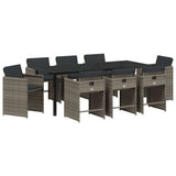 Set da Pranzo per Giardino 9 pcs Grigio polyrattan
