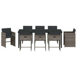 Set da Pranzo per Giardino 9 pcs Grigio polyrattan