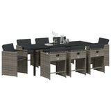 Set da Pranzo per Giardino 9 pcs Grigio polyrattan
