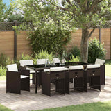 Set da Pranzo per Giardino 9 pcs Marrone polyrattan