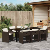 Set da Pranzo per Giardino 9 pcs Marrone polyrattan