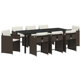 Set da Pranzo per Giardino 9 pcs Marrone polyrattan