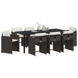 Set da Pranzo per Giardino 9 pcs Marrone polyrattan