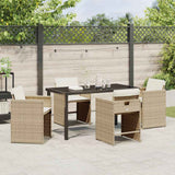 Set da Pranzo per Giardino 5 pcs Beige polyrattan