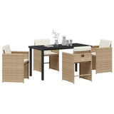 Set da Pranzo per Giardino 5 pcs Beige polyrattan