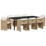 Set da Pranzo per Giardino 9 pcs Beige polyrattan