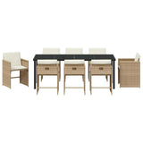 Set da Pranzo per Giardino 9 pcs Beige polyrattan