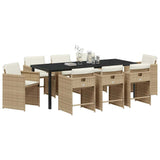 Set da Pranzo per Giardino 9 pcs Beige polyrattan