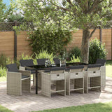 Set da Pranzo per Giardino 9 pcs Grigio chiaro polyrattan