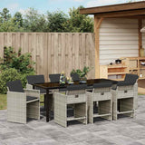 Set da Pranzo per Giardino 9 pcs Grigio chiaro polyrattan