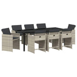 Set da Pranzo per Giardino 9 pcs Grigio chiaro polyrattan