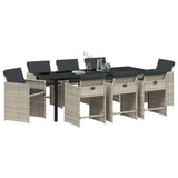 Set da Pranzo per Giardino 9 pcs Grigio chiaro polyrattan