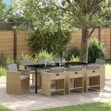 Set da Pranzo per Giardino 9 pcs Beige polyrattan
