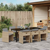 Set da Pranzo per Giardino 9 pcs Beige polyrattan