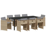 Set da Pranzo per Giardino 9 pcs Beige polyrattan