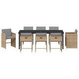 Set da Pranzo per Giardino 9 pcs Beige polyrattan