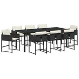Set da Pranzo per Giardino 9 pcs Nero polyrattan
