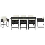 Set da Pranzo per Giardino 9 pcs Nero polyrattan