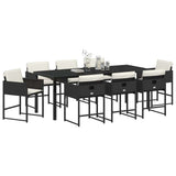 Set da Pranzo per Giardino 9 pcs Nero polyrattan