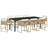 Set da Pranzo per Giardino 9 pcs Beige polyrattan