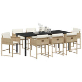 Set da Pranzo per Giardino 9 pcs Beige polyrattan