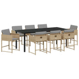 Set da Pranzo per Giardino 9 pcs Beige polyrattan