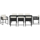 Set da Pranzo per Giardino 9 pcs Nero polyrattan