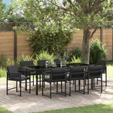 Set da Pranzo per Giardino 9 pcs Nero polyrattan