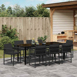 Set da Pranzo per Giardino 9 pcs Nero polyrattan