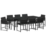Set da Pranzo per Giardino 9 pcs Nero polyrattan