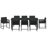 Set da Pranzo per Giardino 9 pcs Nero polyrattan