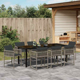 Set da Pranzo per Giardino 9 pcs Grigio polyrattan