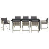 Set da Pranzo per Giardino 9 pcs Grigio chiaro polyrattan