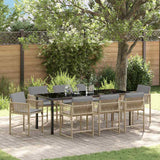 Set da Pranzo per Giardino 9 pcs Beige polyrattan