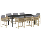 Set da Pranzo per Giardino 9 pcs Beige polyrattan