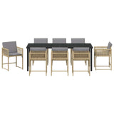 Set da Pranzo per Giardino 9 pcs Beige polyrattan
